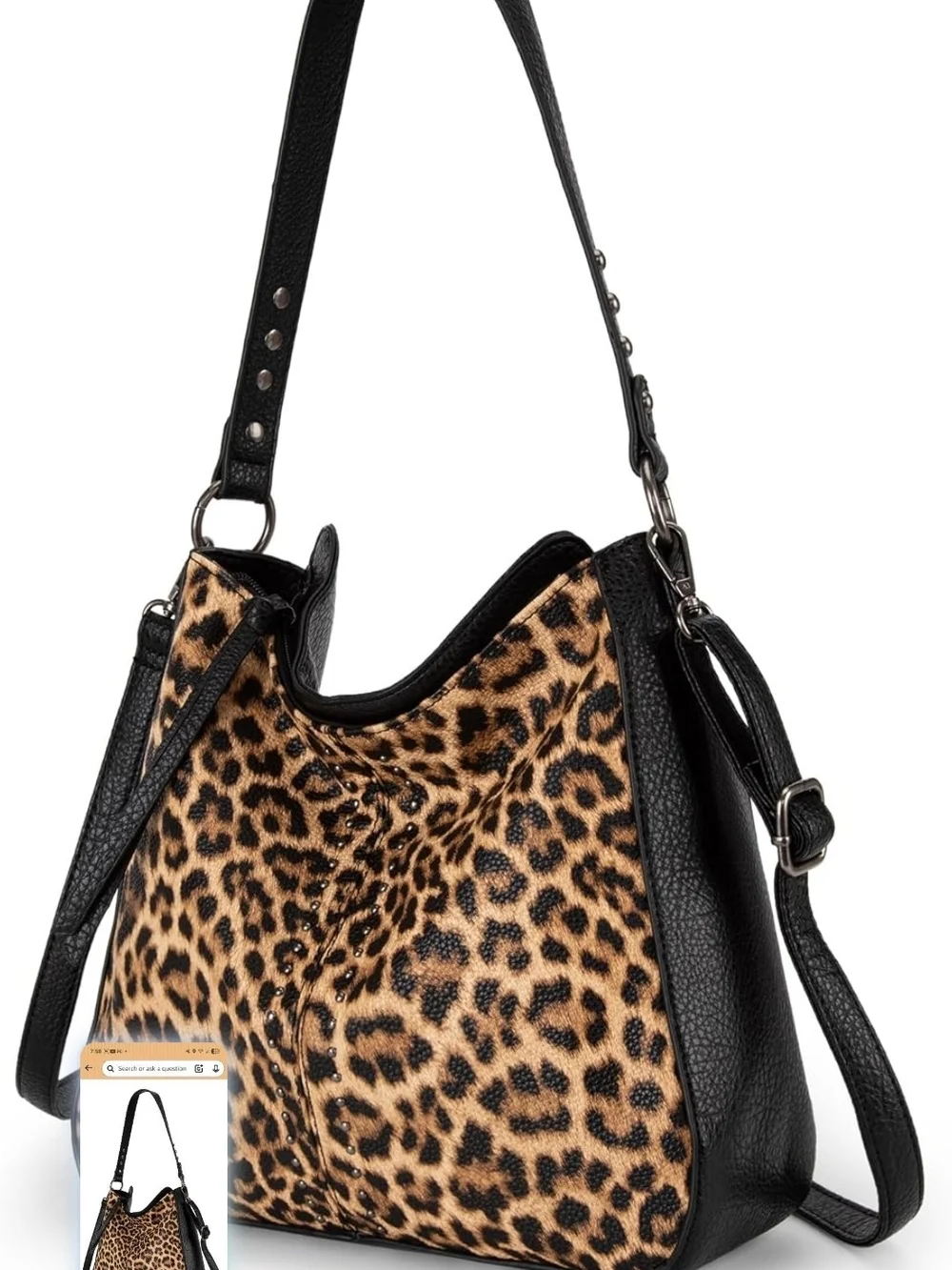 Leopard Print Women’s Shoulder Bag with Black Trim